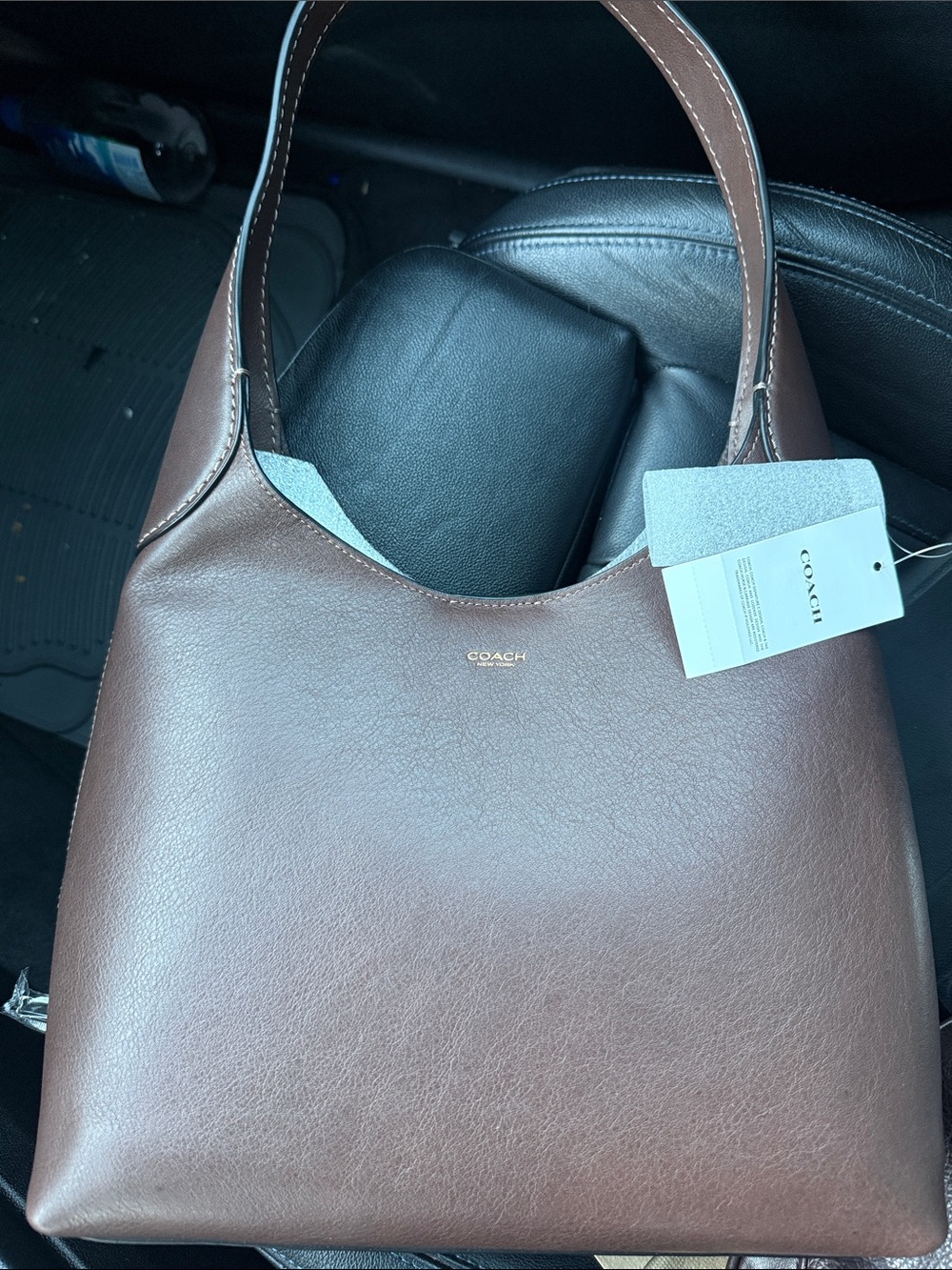 Coach Brown Leather Hobo Shoulder Bag with Gold Logo